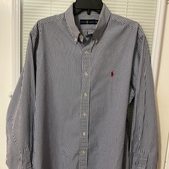 Polo Ralph Lauren XL Long Sleeve White and Royal Blue Striped Shirt - Picture 1 of 5